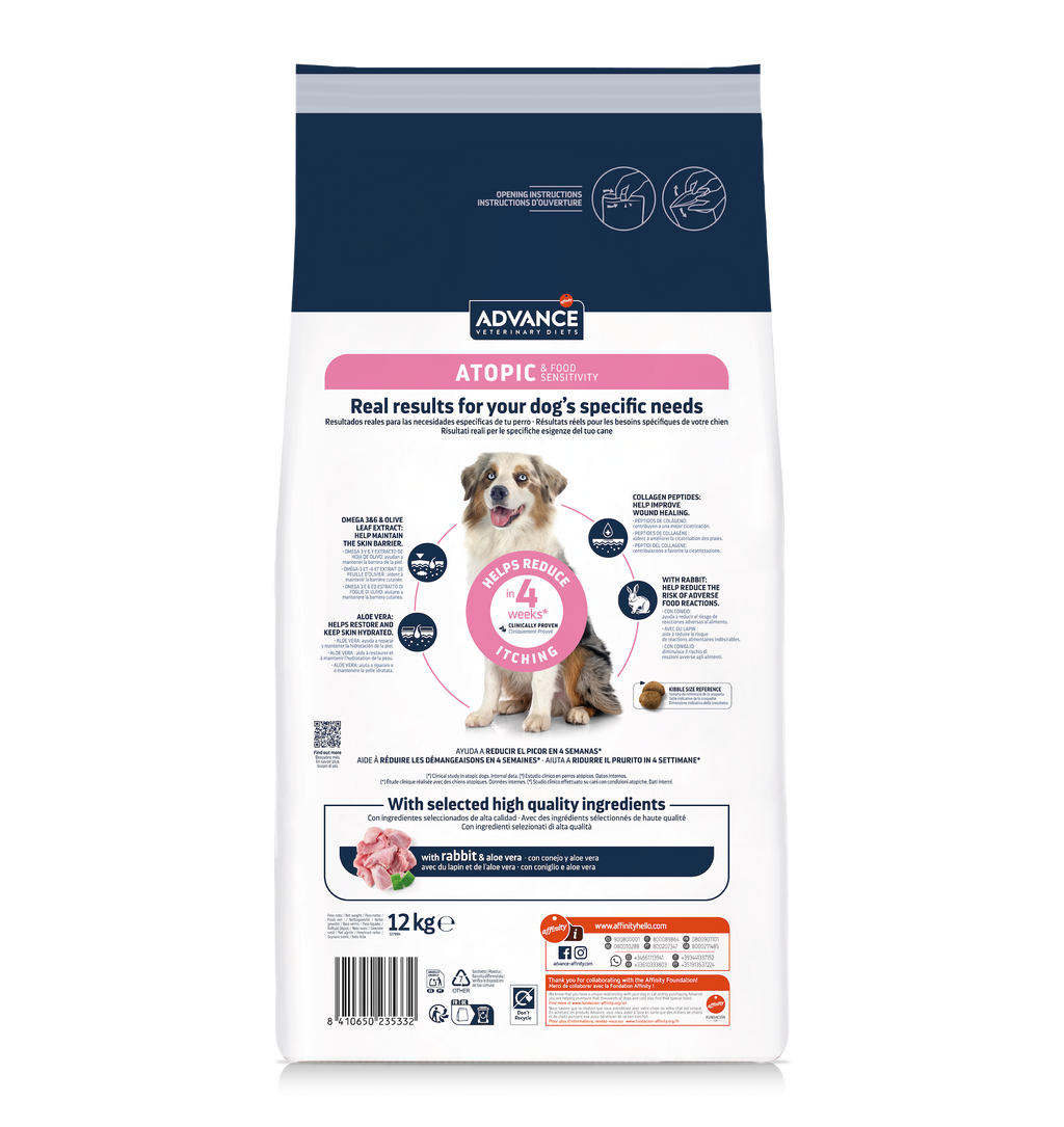 Advance Veterinary Diets Atopic Dog Med/Max Sausas maistas vidutinių ir didžiųjų veislių šunims sergantiems dermatoze su triušiena 12 kg