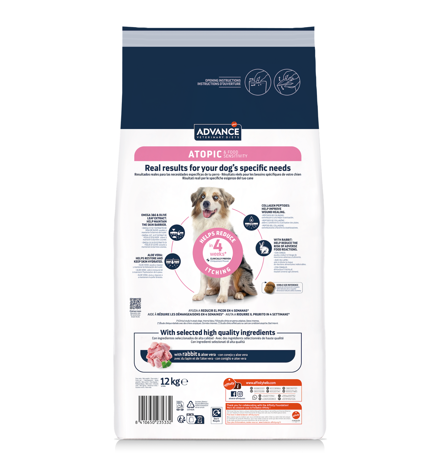 Advance Veterinary Diets Atopic Dog Med/Max sausā barība vidēja un liela izmēra šķirņu suņiem ar dermatozi, ar trušiem 12 kg