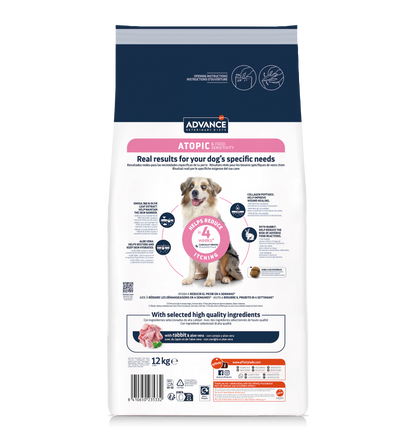 Advance Veterinary Diets Atopic Dog Med/Max sausā barība vidēja un liela izmēra šķirņu suņiem ar dermatozi, ar trušiem 12 kg