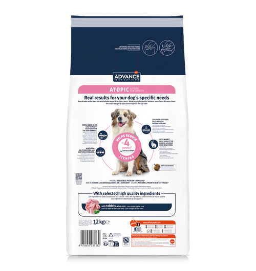 Advance Veterinary Diets Atopic Dog Med/Max Sausas maistas vidutinių ir didžiųjų veislių šunims sergantiems dermatoze su triušiena 12 kg