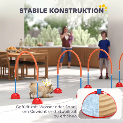 4 daļu suņu veiklības treniņu aprīkojums ar 4 durvīm, regulējams platums, ar pārnēsāšanas somu, dārzam, zils