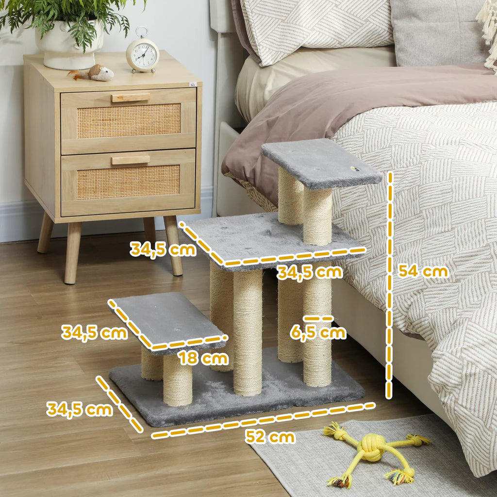 Suņu kāpnes 3 pakāpieni 54 cm augstumā, mājdzīvnieku kāpnes maziem suņiem, kaķu kāpnes ar sizala skrāpējamiem stabiem, bumbiņa