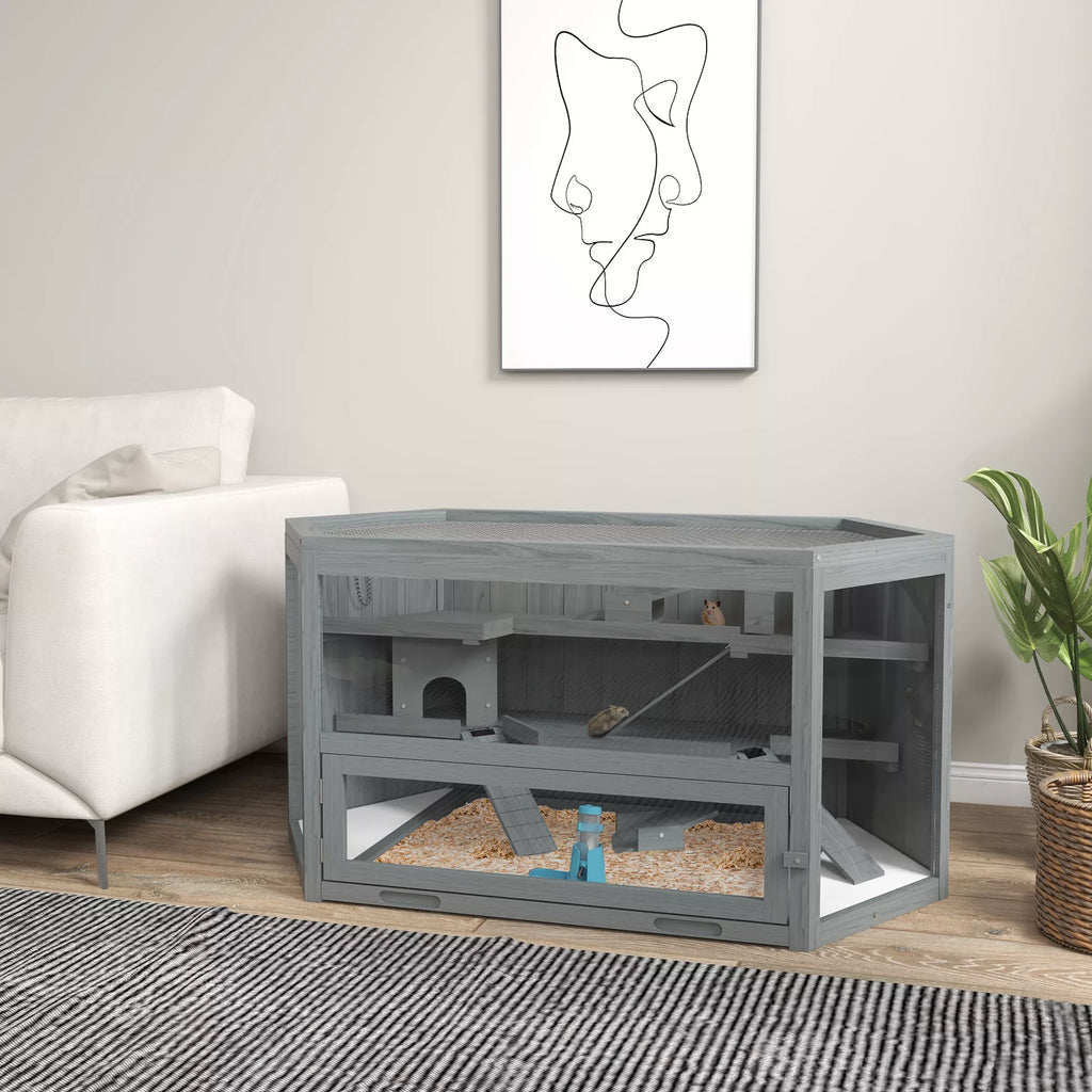 Narvas žiurkėnui, 3 aukštų, su išimamu dugnu, Medis/Metalas, 115x60x55 cm