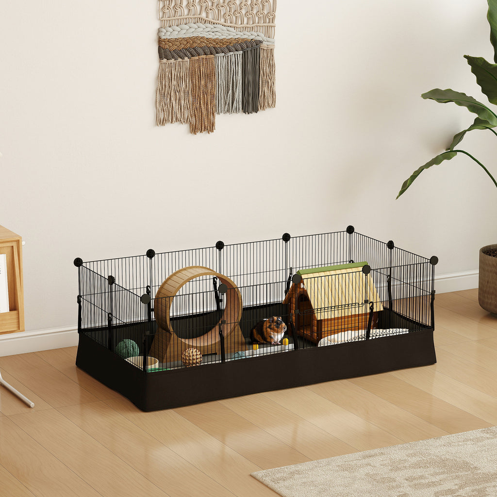 Aptvaras smulkiems gyvūnams 120x60x40 cm, iš 12 sienelių, su neperšlampamu kilimėliu, juodas