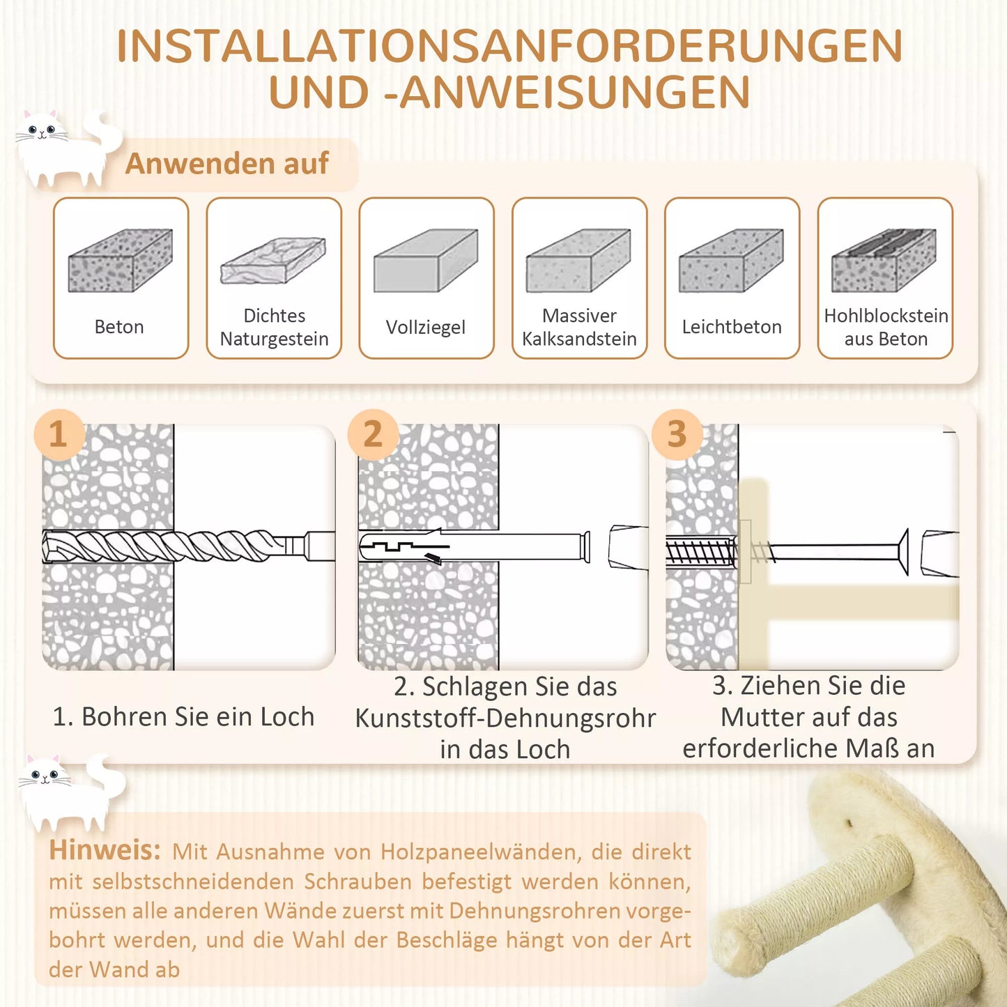Kaķu kāpnes, 4 daļu komplekts, 3 pakāpienu kāpnes, 2 platformas, šūpuļtīkls, plīša pārvalks, bēšs