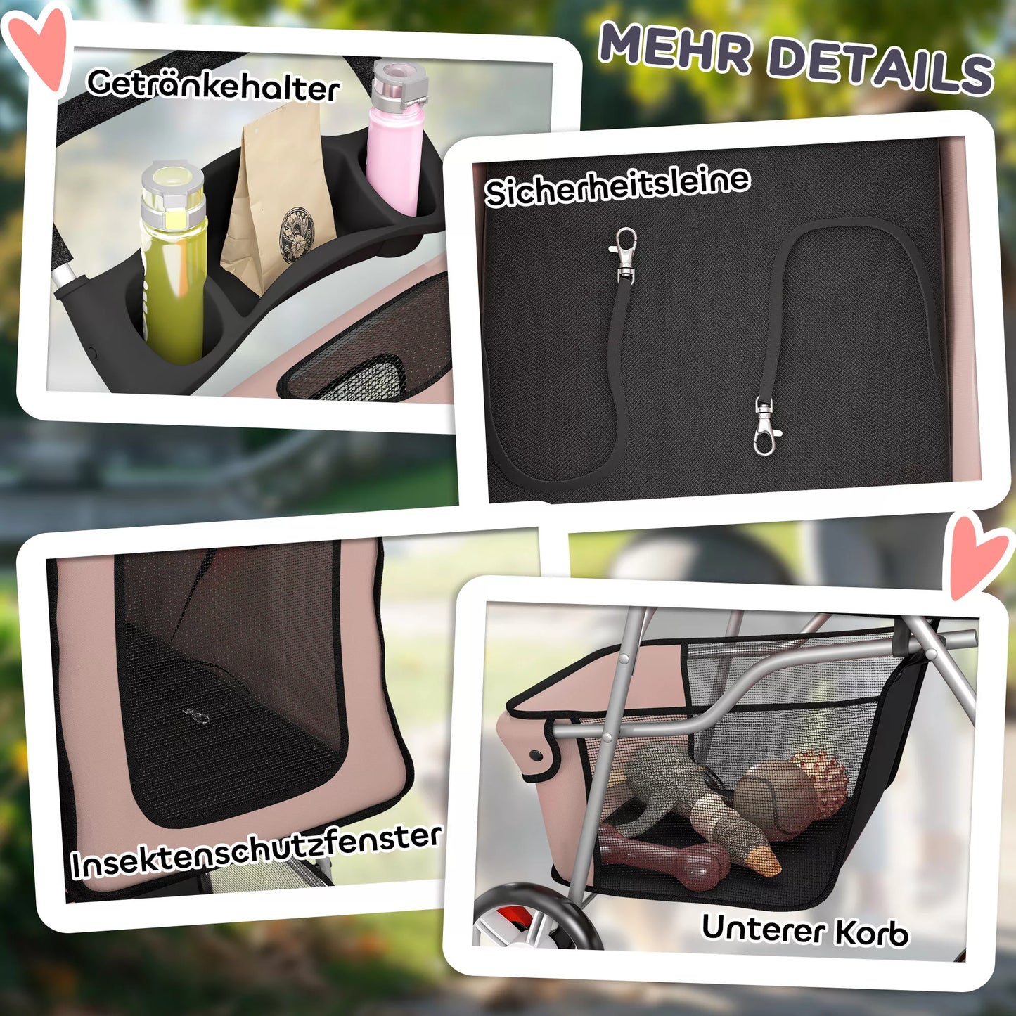 Šunų vežimėlis Sulankstomas šunų vežimėlis su atšvaito juostele Laikymo krepšys Pagalvėlė mažiesiems šunims iki 10 kg 77x44x102 cm Kavos spalvos