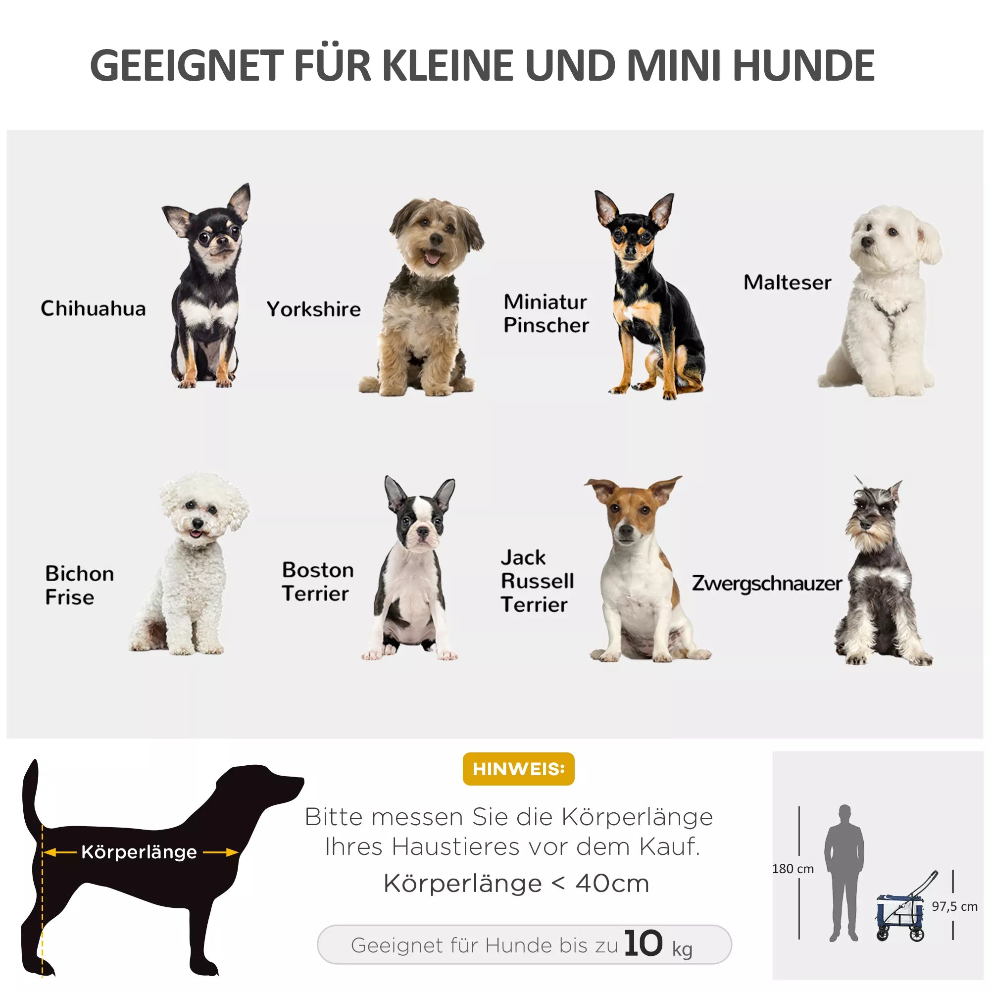 Suņu ratiņi, mājdzīvnieku ratiņi, mājdzīvnieku pārvadātājs līdz 10 kg, salokāmi, regulējami rokturi, noņemams grozs, 81 x 58 x 97,5 cm, melni + zili + balti