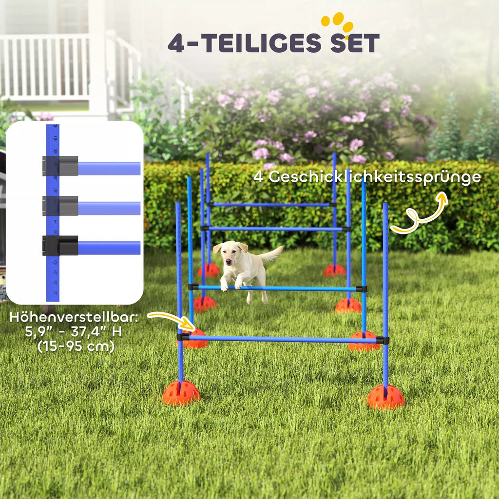 4 dalių šunų agility rinkinys su 4 kliūtimis ir nešimo krepšiu šuolių treniruotėms, mėlynas