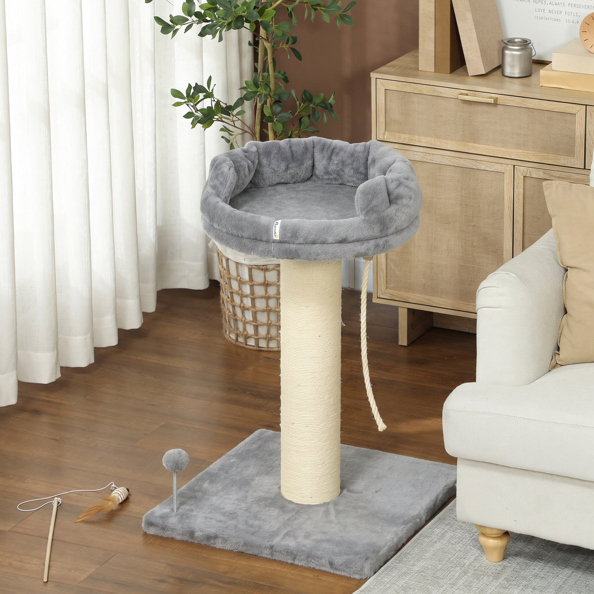 Draskyklė 83 cm su guoliu, sizalio stulpu ir žaislu, katėms iki 6 kg, 55x55 cm, pilka