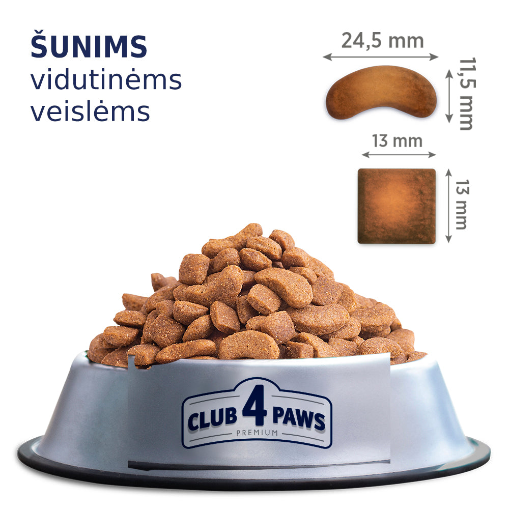 CLUB 4 PAWS Premium pilnvērtīga sausā barība vidēja auguma šķirņu pieaugušiem suņiem
