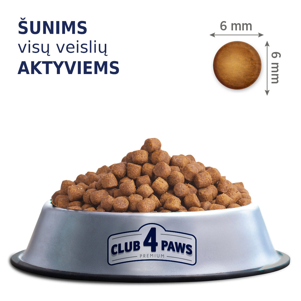 CLUB 4 PAWS Premium "active". Pilnvērtīga sausā barība visu šķirņu pieaugušiem aktīviem suņiem