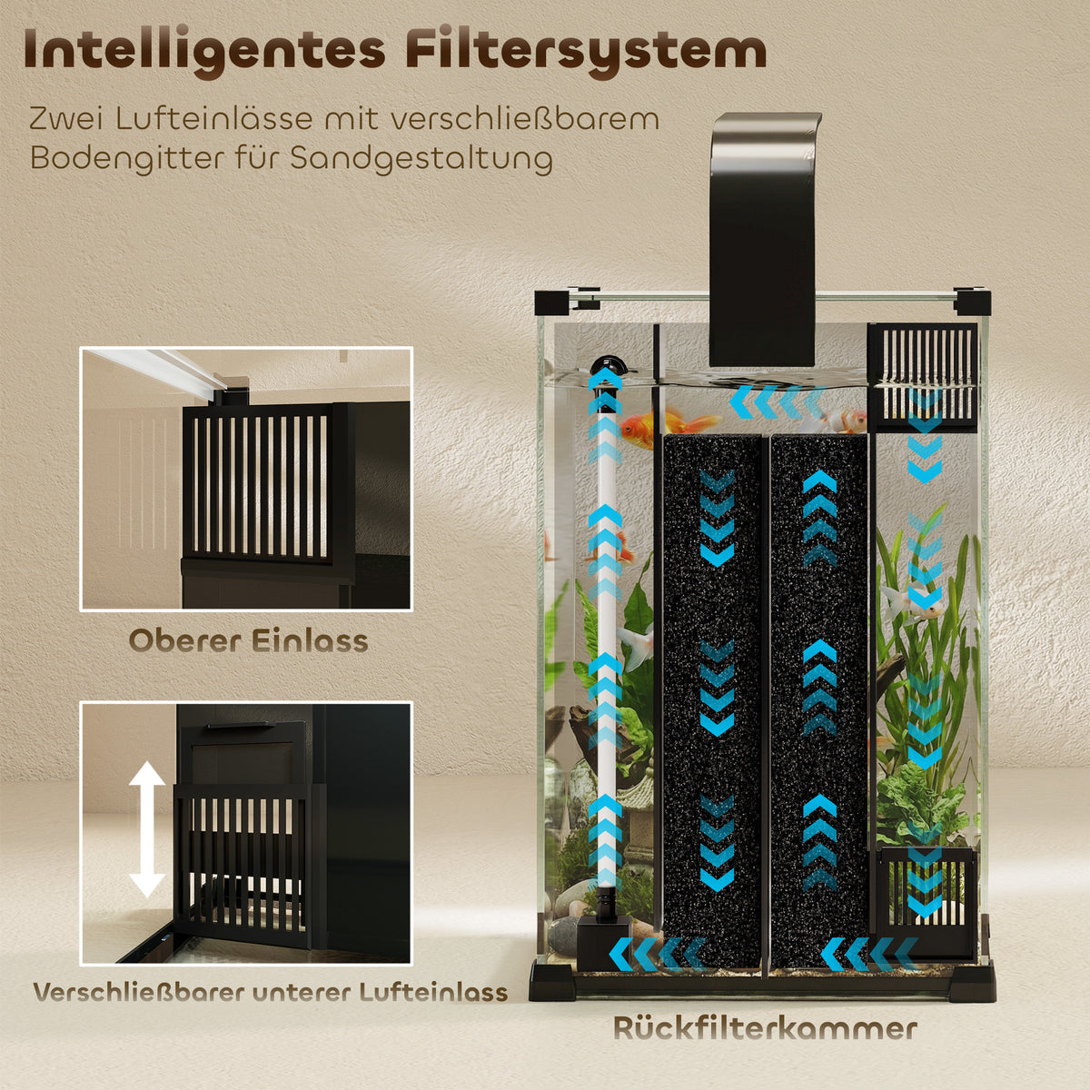 Akvariumo komplektas 36 l su LED apšvietimu, filtru ir pompa, 30x30x45,5 cm, juodas