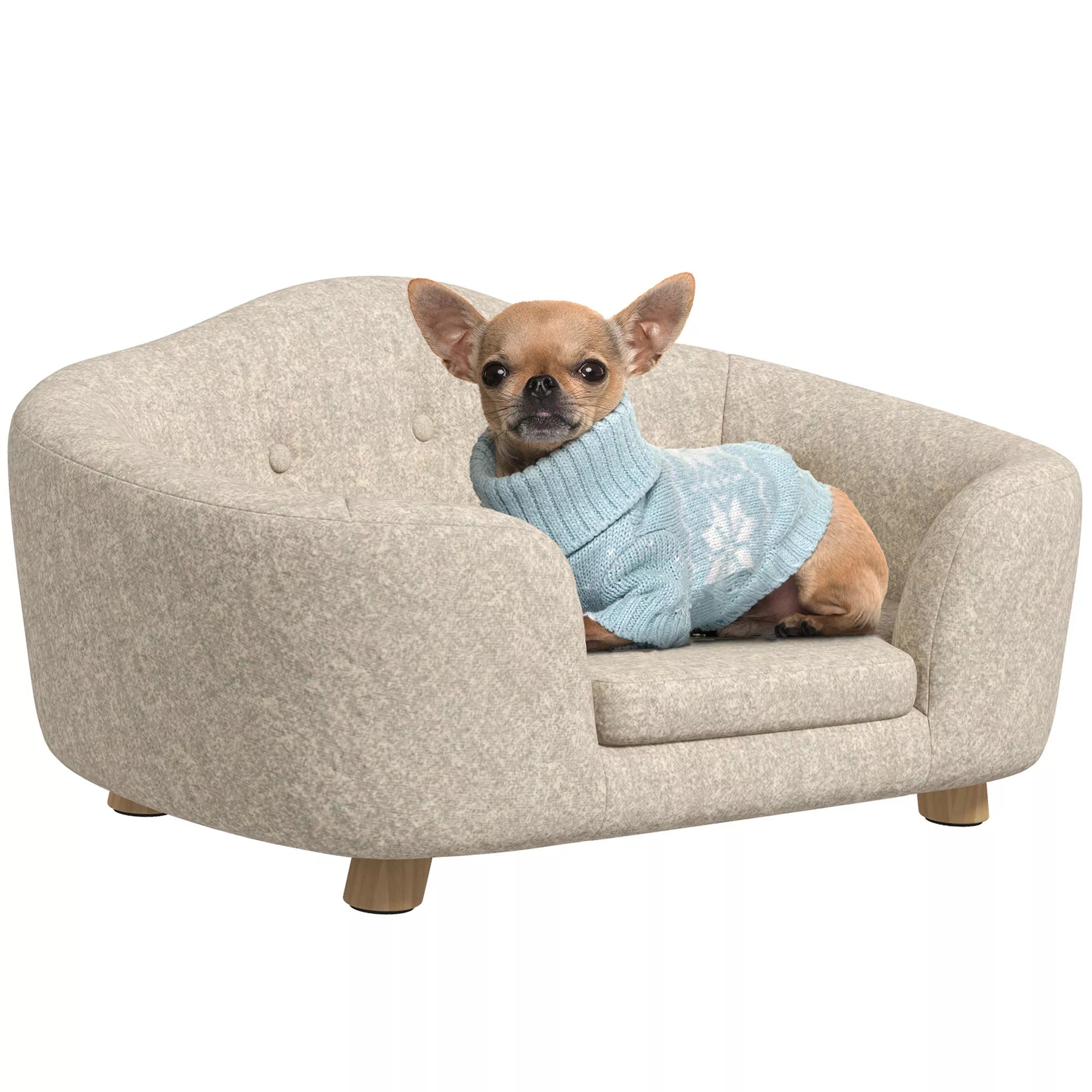 Sofa naminiams gyvūnėliams, šunų kilimėlis, šunų lova, šunų sofa, šunų kušetė, katės sofa su pagalvėle, kišenė gale, pliušas, putos, pušies mediena, kreminė balta, 70 x 47 x 30 cm