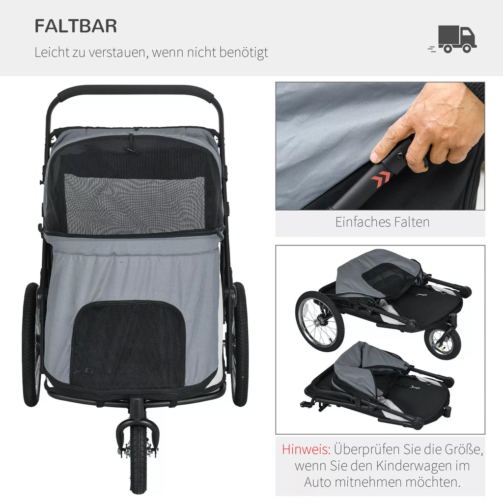 Suņu ratiņi, salokāmi, atverami, ar guļampapīru, tērauda rāmis, pelēki/melni