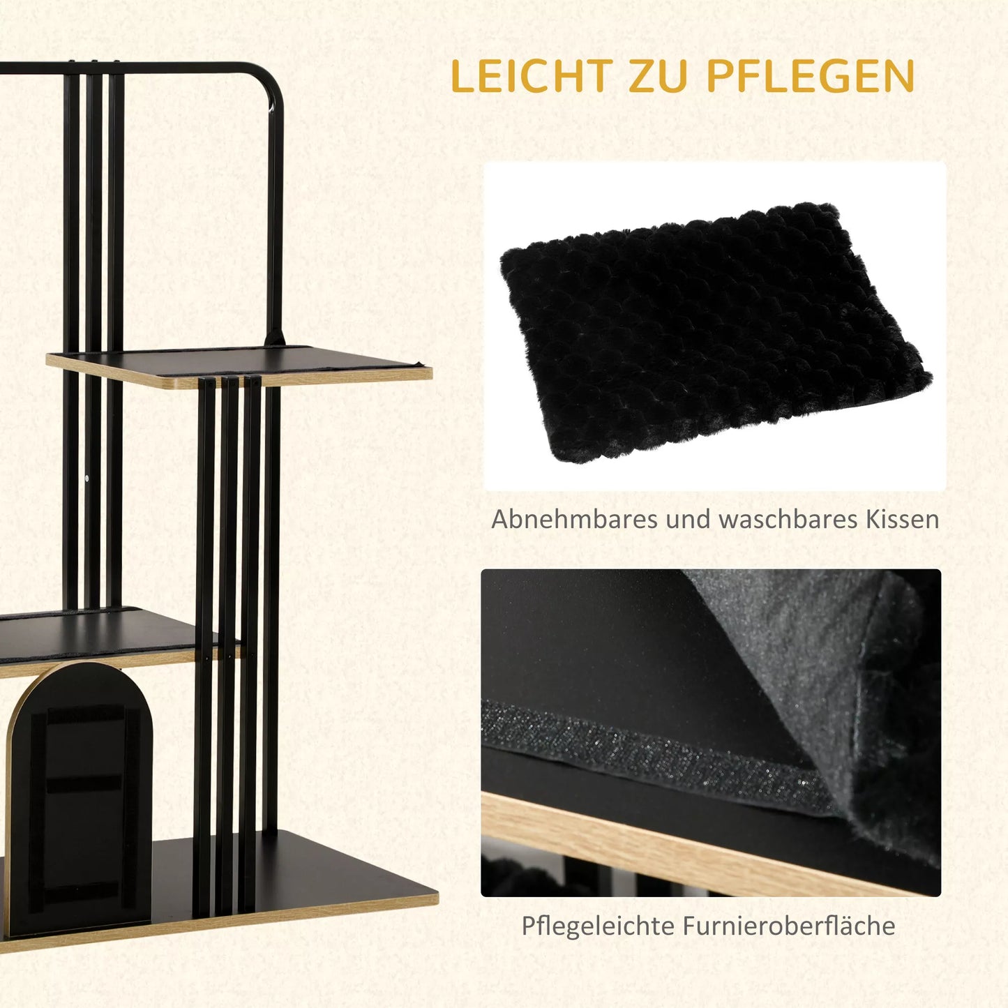 Kaķu māja, industriāls dizains, 2 platformas, 2 guļampapīri, skrāpējamais stabs, tērauda rāmis, melna, 85 x 48 x 128 cm