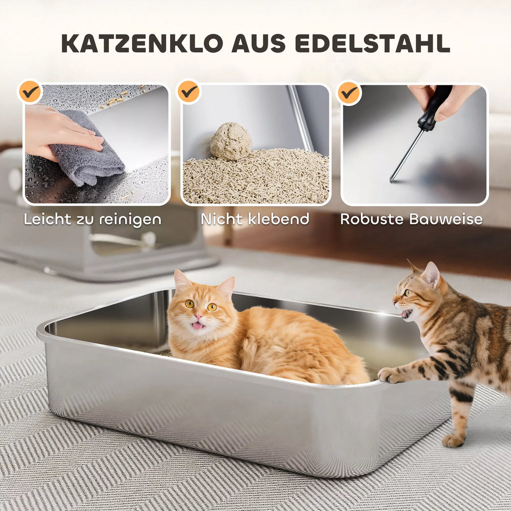 Nerūdijančio plieno kačių tualetas su atverčiamu dangčiu ir samteliu (iki 12 kg) XXL
