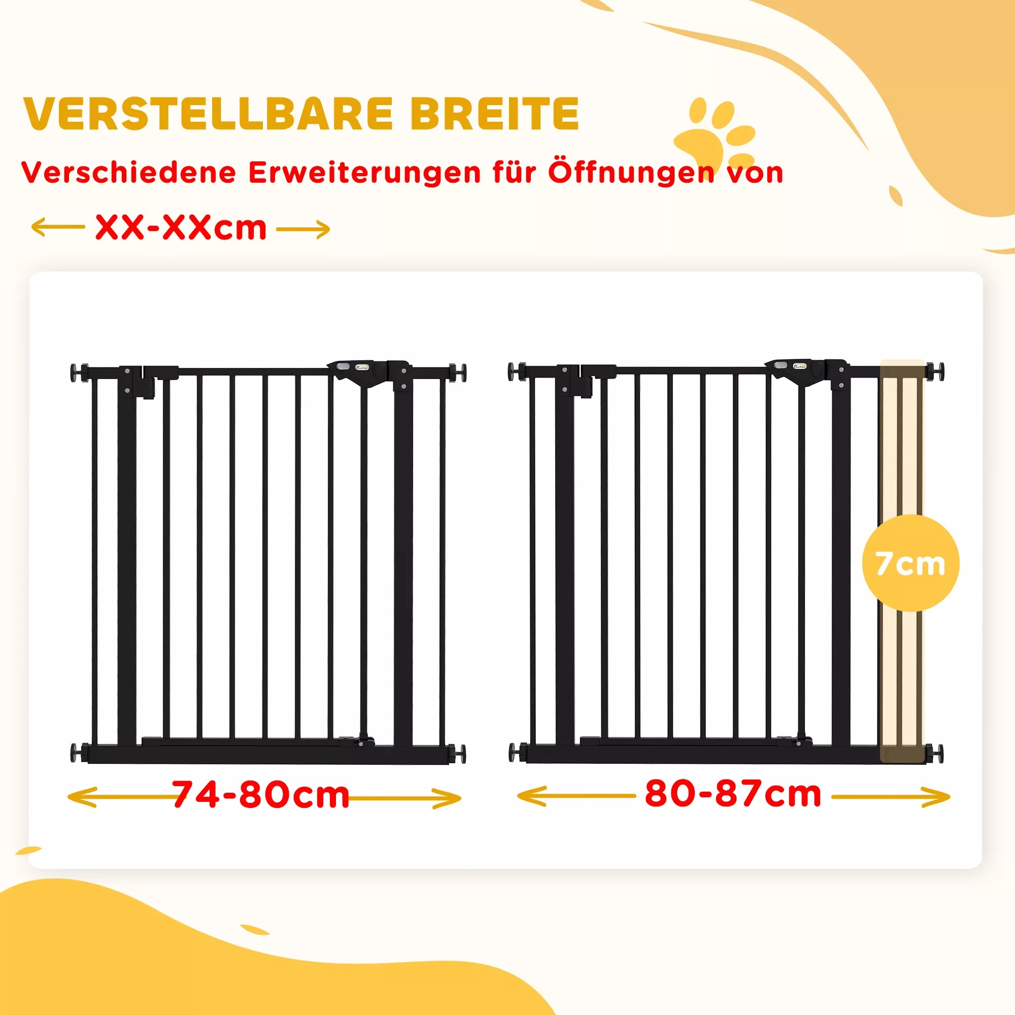 Drošības vārti suņiem, žogs, drošības žogs mājdzīvniekiem, metāls, plastmasa, 74-87 cm, melns
