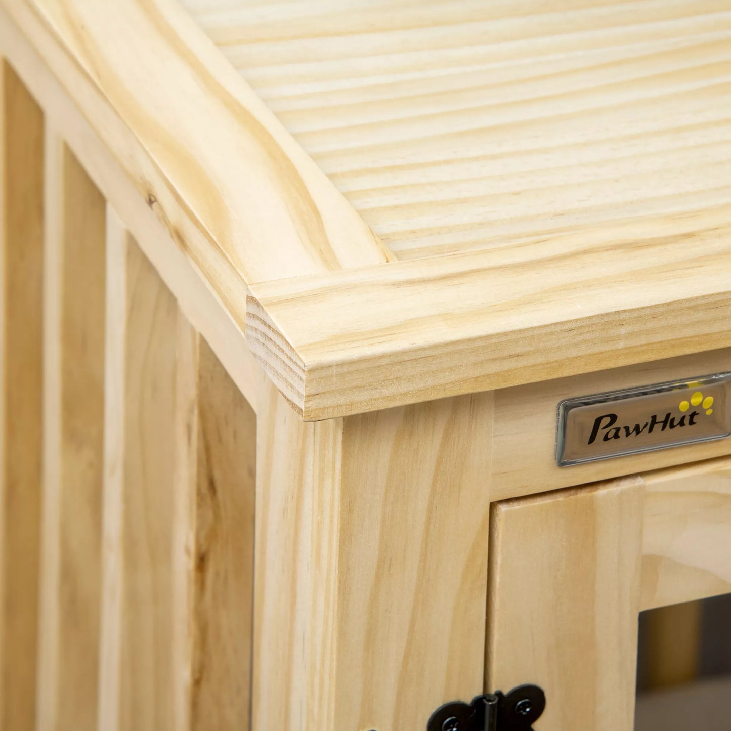 Pawhut suņu būris ar slēdzeni un matraci, 82,5 cm x 57 cm x 72 cm, dabīgs koks + krēmbalts Pawhut