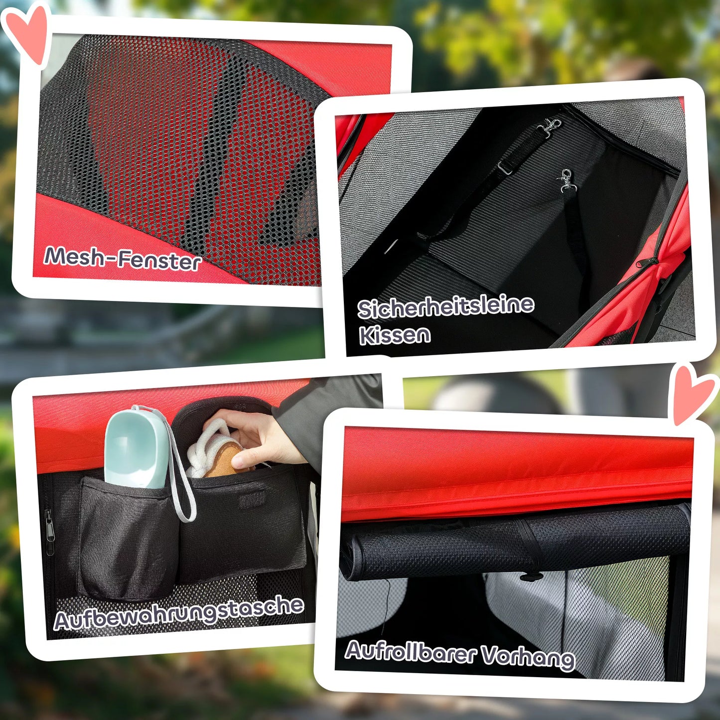 Salokāmi suņu ratiņi kaķiem un suņiem līdz 30 kg, 110 x 65 x 102 cm, sarkani