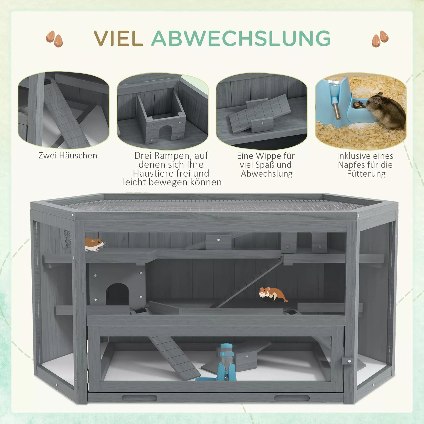 Narvas žiurkėnui, 3 aukštų, su išimamu dugnu, Medis/Metalas, 115x60x55 cm