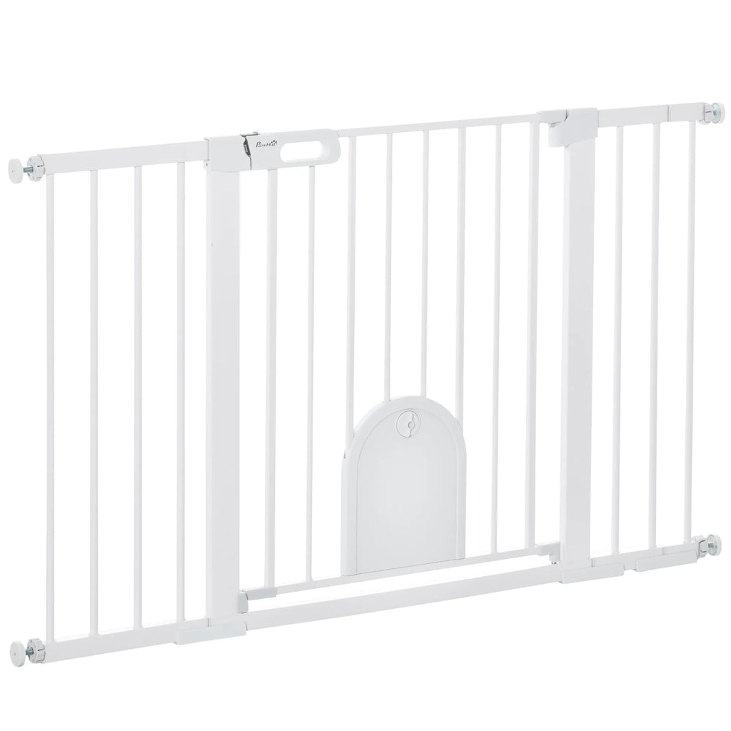 Apsauginiai varteliai šunims ir augintiniams, skirti durims ir laiptams, metaliniai su ABS tvirtinimo spaustukais, balti, 75-131 x 76 cm