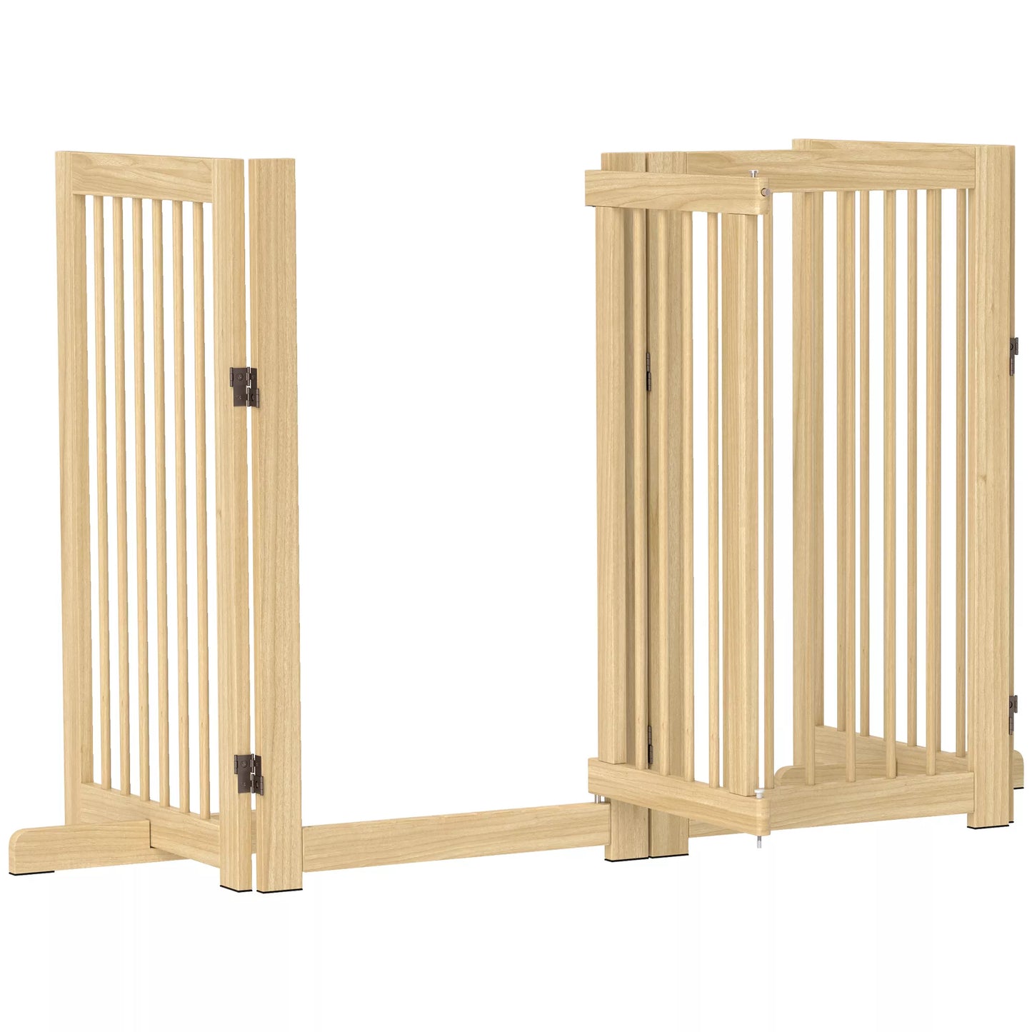 Freestanding folding dog fence with door and supports, wooden frame, 220x36x91cm