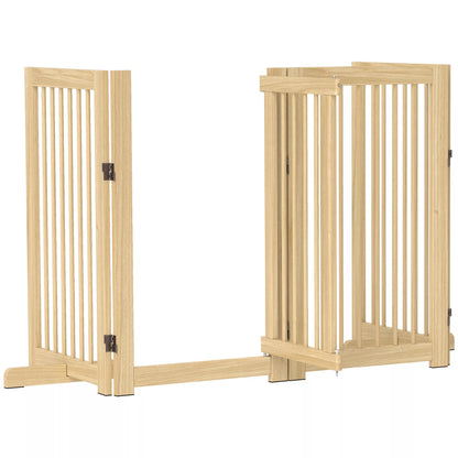 Freestanding folding dog fence with door and supports, wooden frame, 220x36x91cm