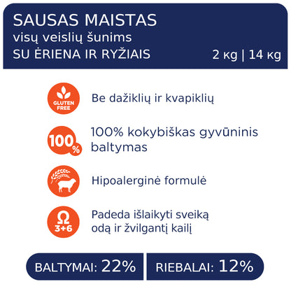 CLUB 4 PAWS PREMIUM SU ĖRIENA IR RYŽIAIS SUAUGUSIEMS VISŲ VEISLIŲ ŠUNIMS. VISAVERTIS SAUSAS PAŠARAS