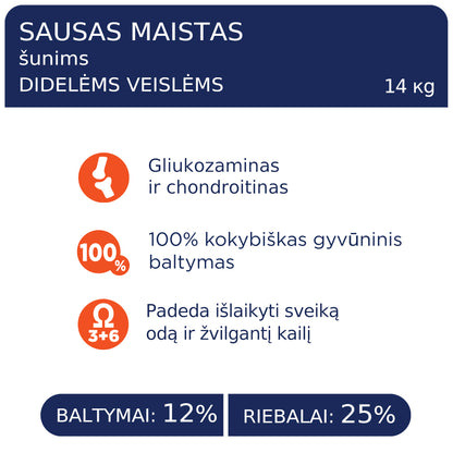CLUB 4 PAWS PREMIUM VISAVERTIS SAUSAS PAŠARAS DIDELIŲ VEISLIŲ SUAUGUSIEMS ŠUNIMS