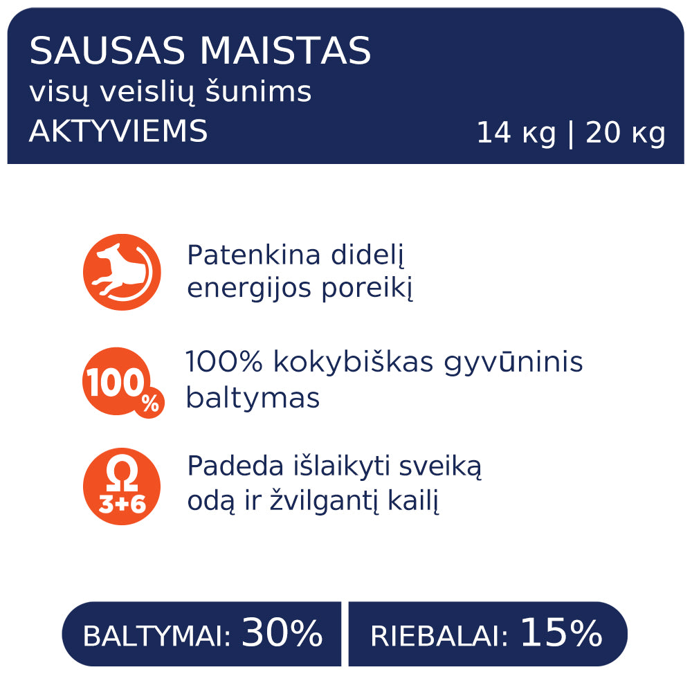 CLUB 4 PAWS Premium "active". Pilnvērtīga sausā barība visu šķirņu pieaugušiem aktīviem suņiem