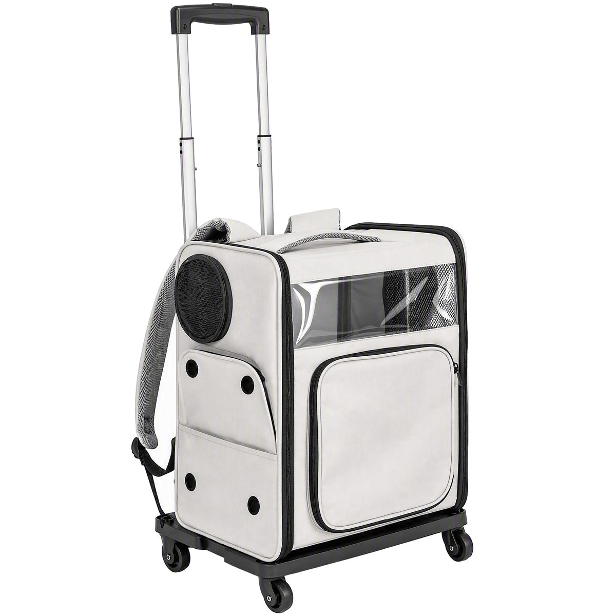 Transportavimo krepšys-kuprinė su ratukais, 2-in-1, 34x28x43 cm, katėms ir šunims iki 5 kg, pilkas