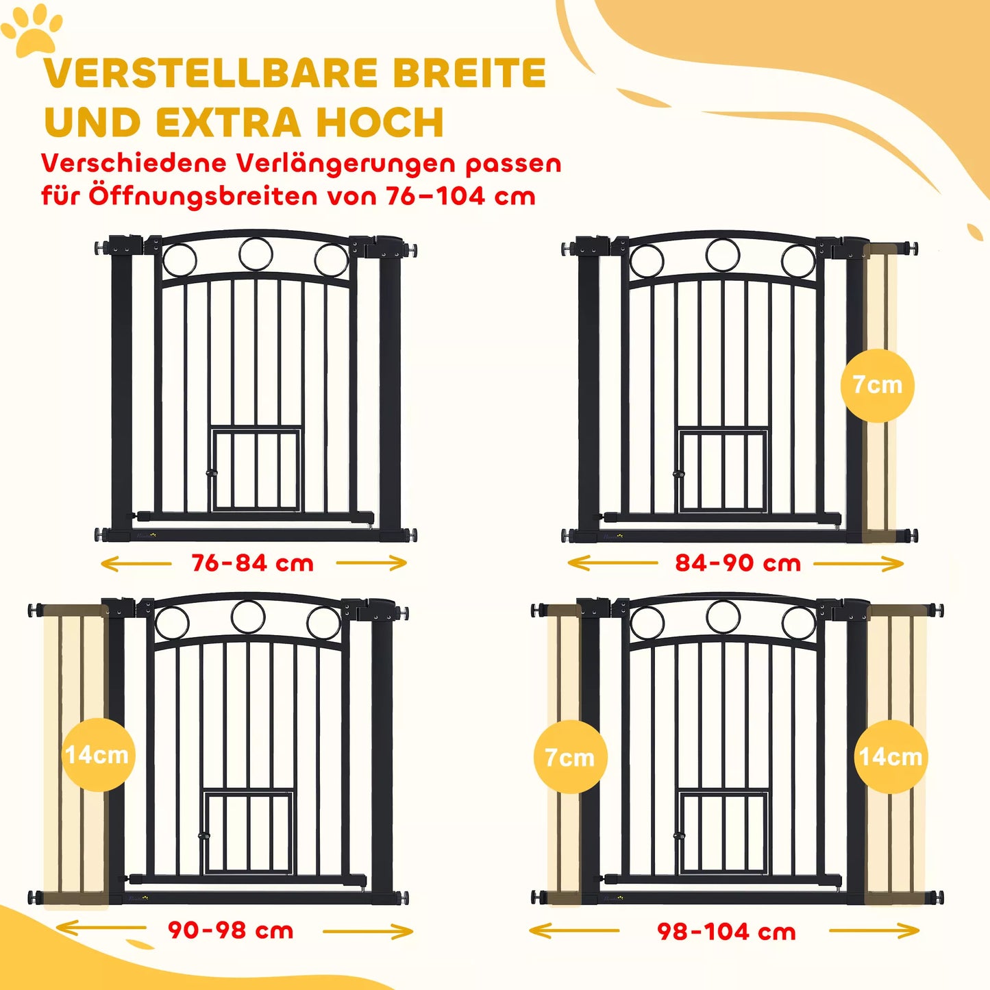 Gyvūnėlio varteliai, 77 cm Laiptų varteliai, reguliuojamas plotis 76-104 cm, su katės durelėmis, skirti laiptams ir durų angoms, Juodi