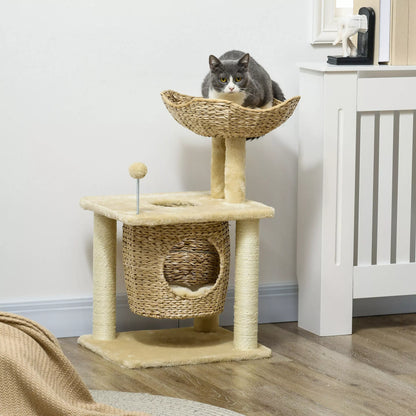 Cat scratching post with cat bed, resting platform, play ball, 45x40x74cm, beige