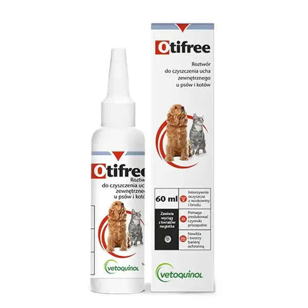 Otifree ausų valymo tirpalas šunims ir katėms, 60ml