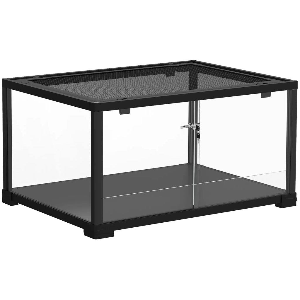 Roplių terariumas, 86 litrų vivariumas su stumdomomis durimis, užrakinamas, skirtas driežams, vabzdžiams, vorams, gekonams, 60 x 45 x 32 cm, juodos spalvos