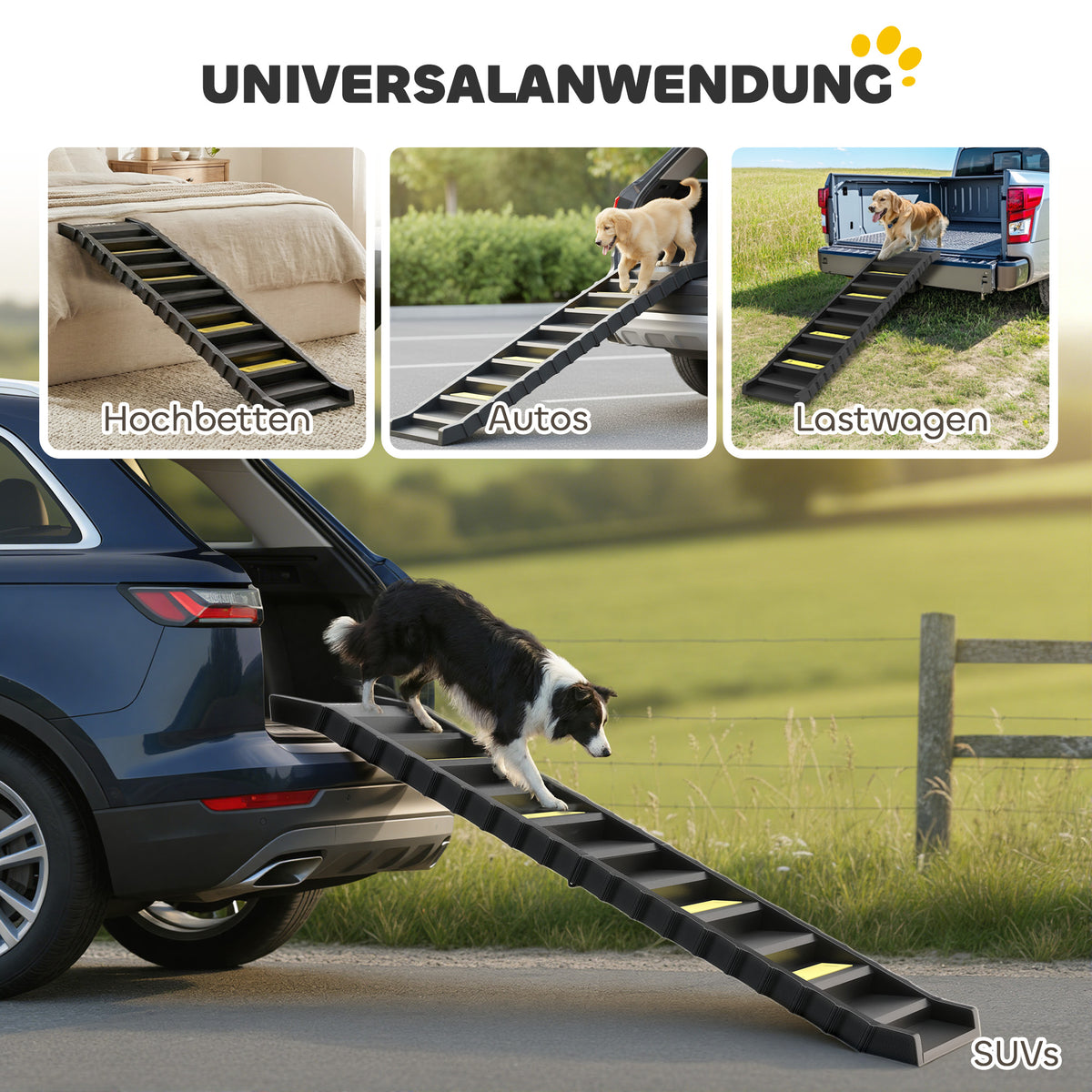Sulankstoma rampa-laipteliai šunims į automobilį 154x40 cm, neslidi, iki 25 kg, juoda