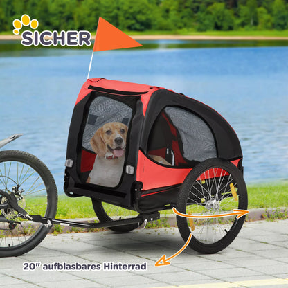 Dog trailer, foldable bike trailer for dogs, waterproof, Oxford cloth, metal, 140 x 71 x 83 cm, Red