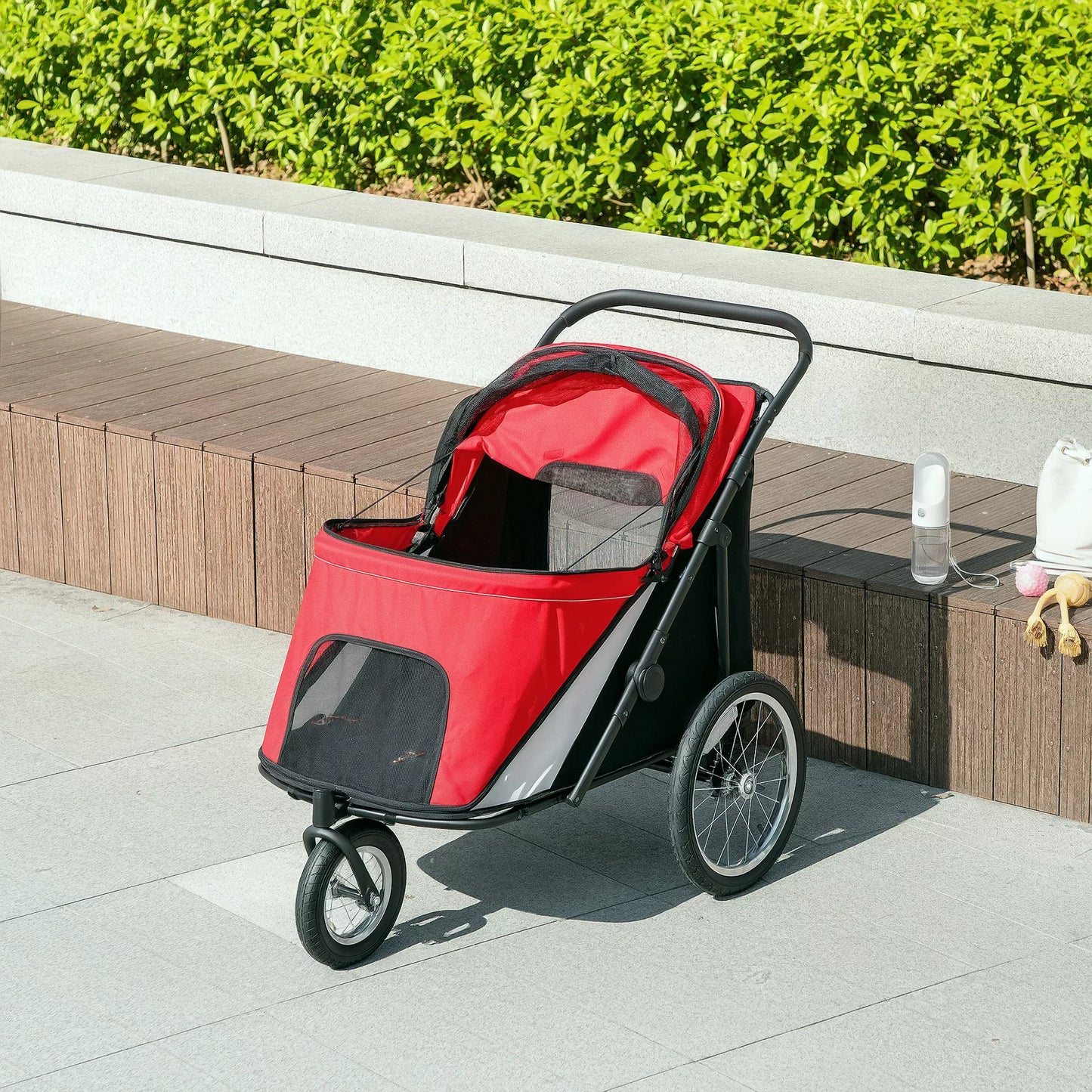 Suņu ratiņi, salokāmi, atverami, ar guļampaklājiņu, tērauda rāmis, sarkani/melni