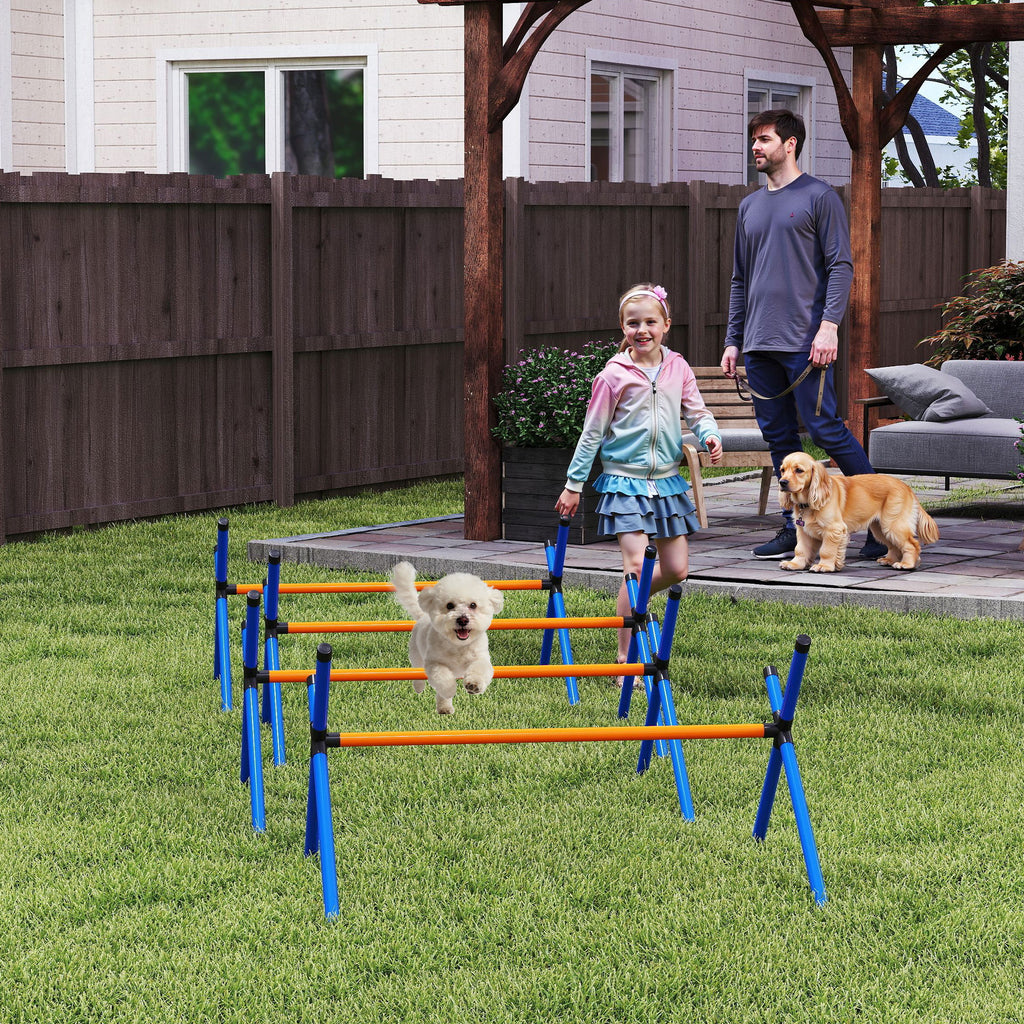 Agility rinkinys šunims su 4 barjerais, reguliuojamo aukščio 13–28 cm, su krepšiu, mažiems šunims, oranžinis