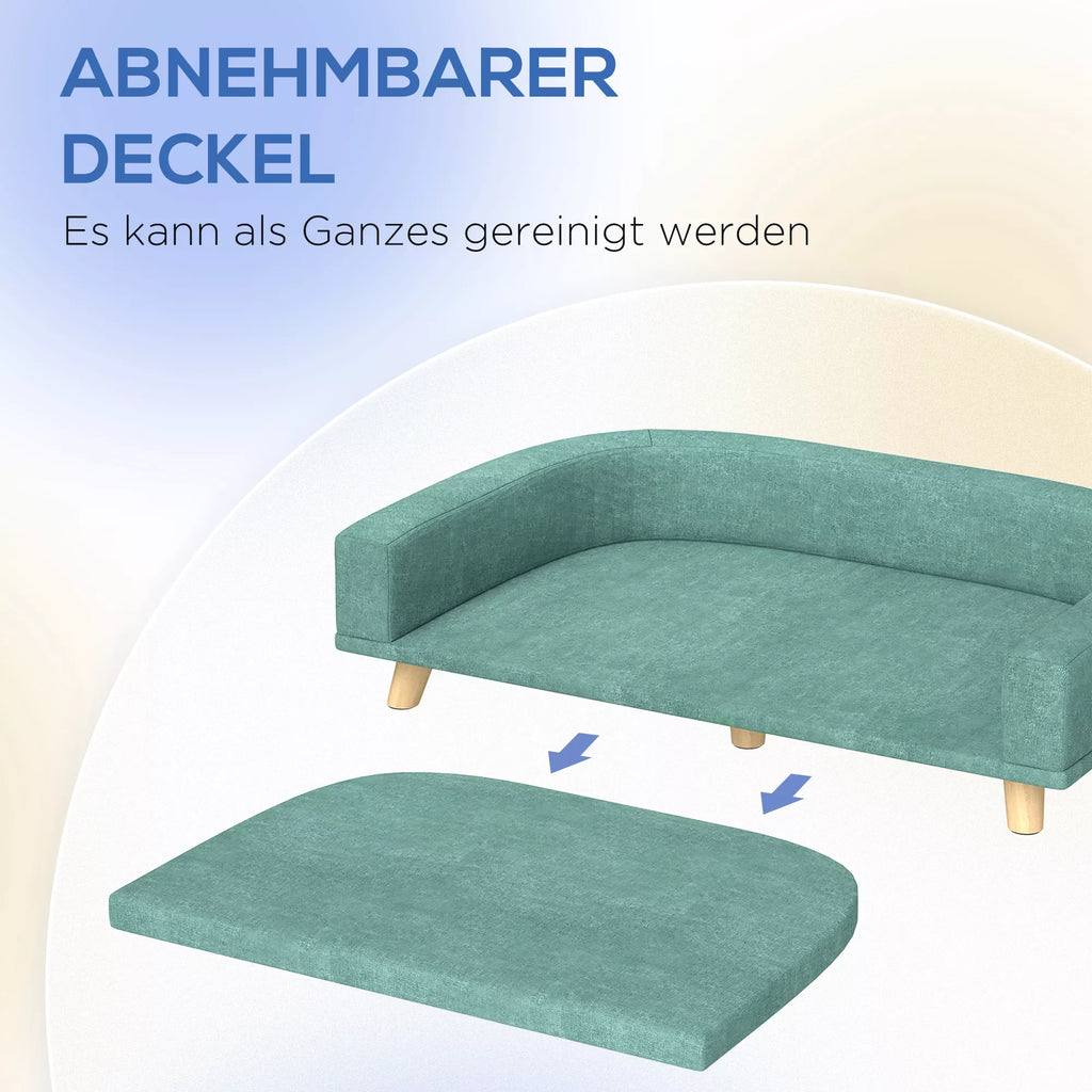 Šunų lova, šunų sofa, naminių gyvūnėlių sofa, Eukalipto mediena, 98 x 67 x 25 cm, Žalia