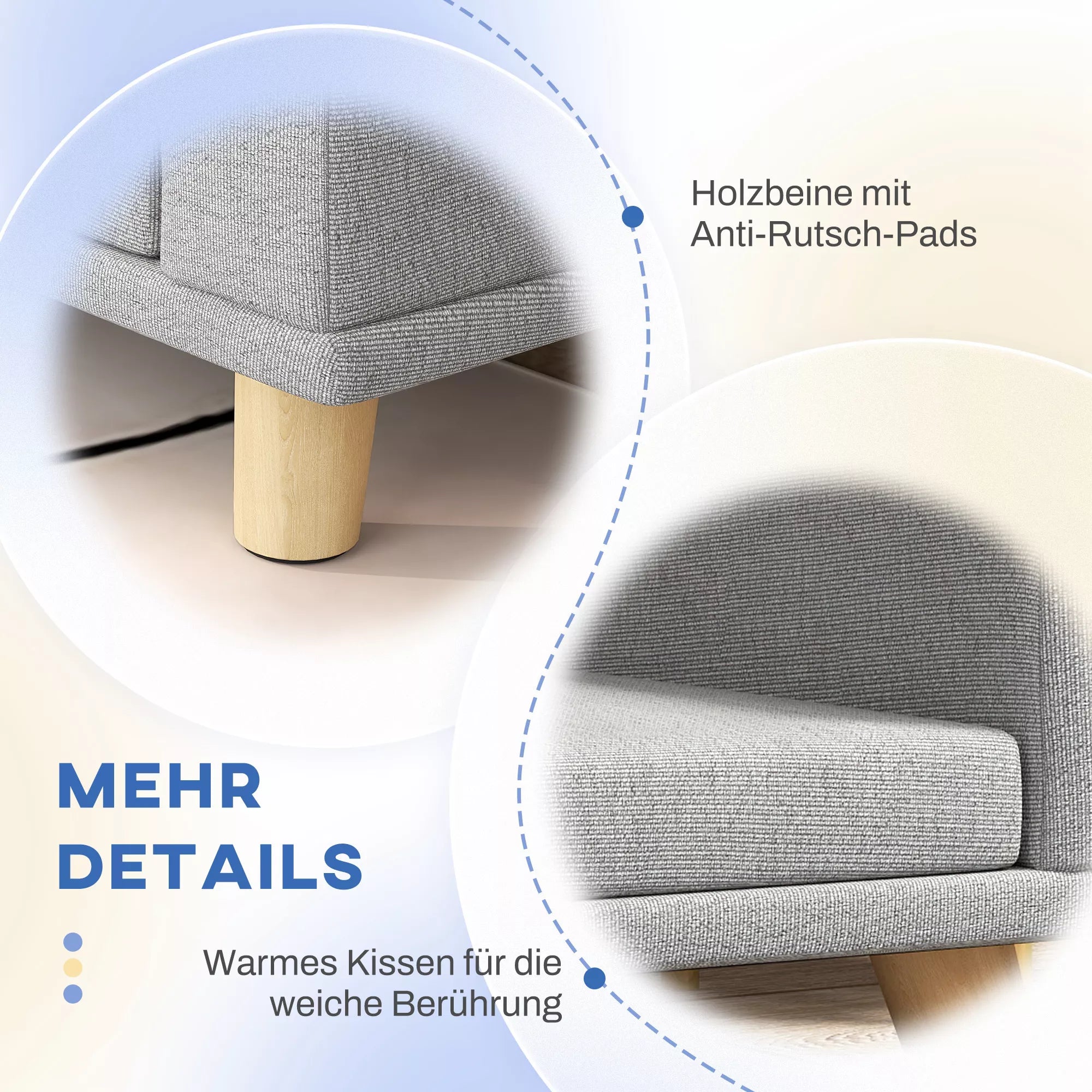 Šunų sofa dideliems šunims iki 30 kg, paminkštinta, su pušies medienos kojelėmis, 98 x 67 x 25 cm, pilka