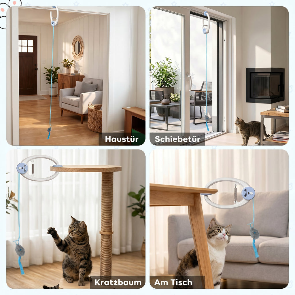 Interaktyvus žaislas katėms ant durų, šokinėjanti pelė, įkraunamas per USB, 24,1x13,8x6,6 cm, baltas
