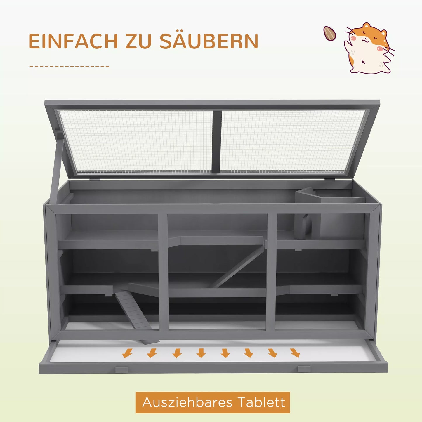 Nykštukinių žiurkėnų narvelis, graužikų narvas, smulkių gyvūnėlių dėžė, užrakinamas, medinis, lengvai prižiūrimas, pilkas