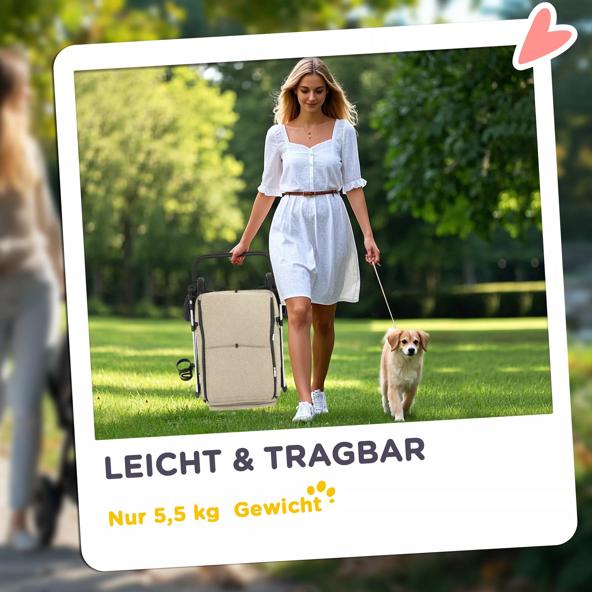 Suņu ratiņi, viegli un salokāmi transportēšanas ratiņi maziem suņiem, mazgājams spilvens, sieta logs, haki krāsā