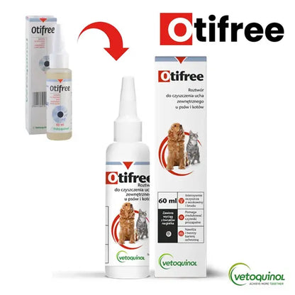 Otifree ausų valymo tirpalas šunims ir katėms, 60ml