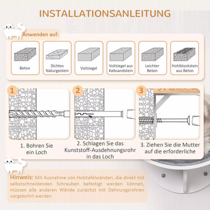 Kaķu gulta pie sienas, kaķu plaukts ar plīša polsterējumu, pelēks, 41 x 28 x 21 cm