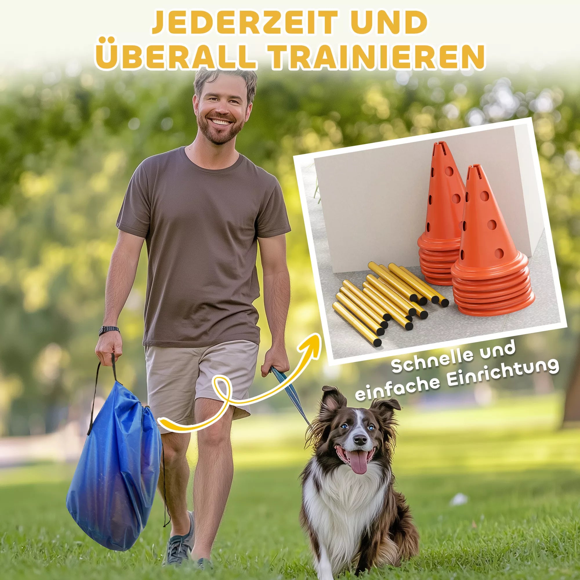 Agility rinkinys šunims, 6 dalių agiliti įranga šunų dresūrai, sudėjamų kliūčių rinkinys su 12 kūgių, 6 barjerų ir nešiojimo krepšiu