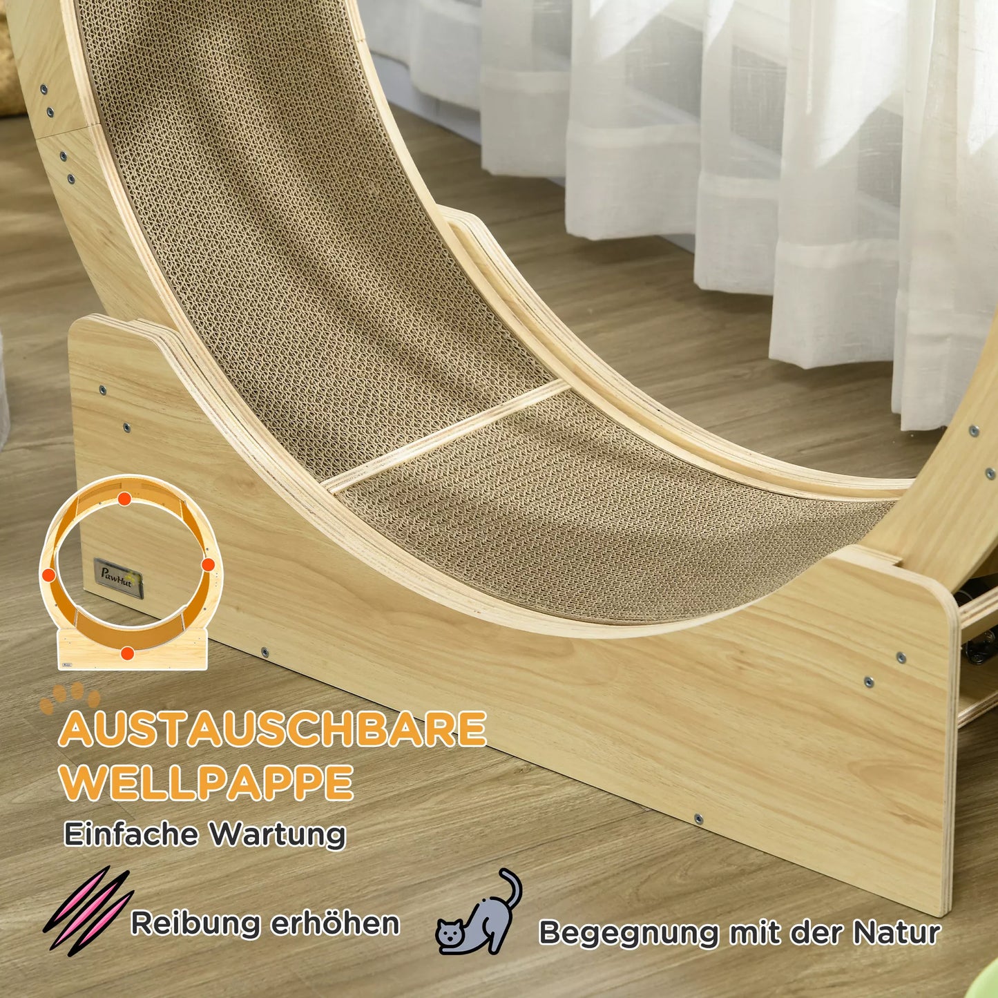 Katės bėgimo ratas 91 cm, su stabdžiu, draskykle, ąžuolas