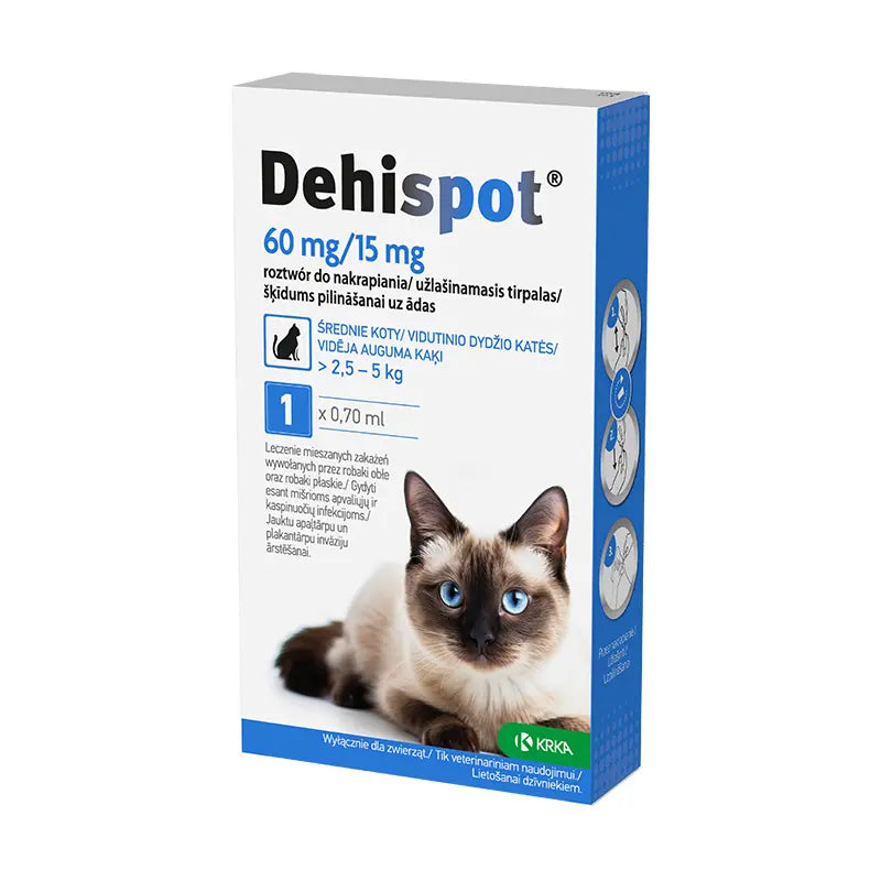 Dehispot, 60 mg/15 mg, užlašinamasis tirpalas vidutinio dydžio katėms