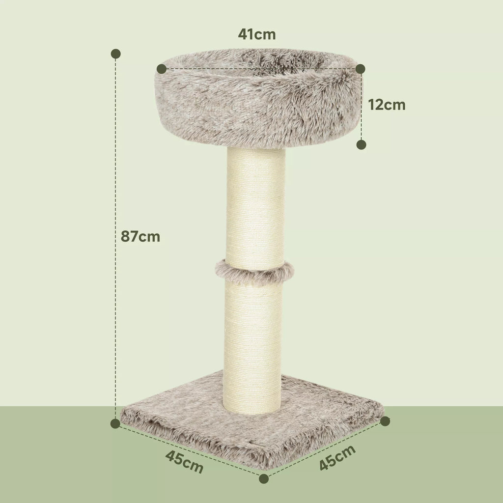Kačių medis, 87 cm, kačių bokštelis su storu draskymo stulpu, pliušinė lova, skirtas naudoti patalpoje, atlaiko iki 6 kg, rudas
